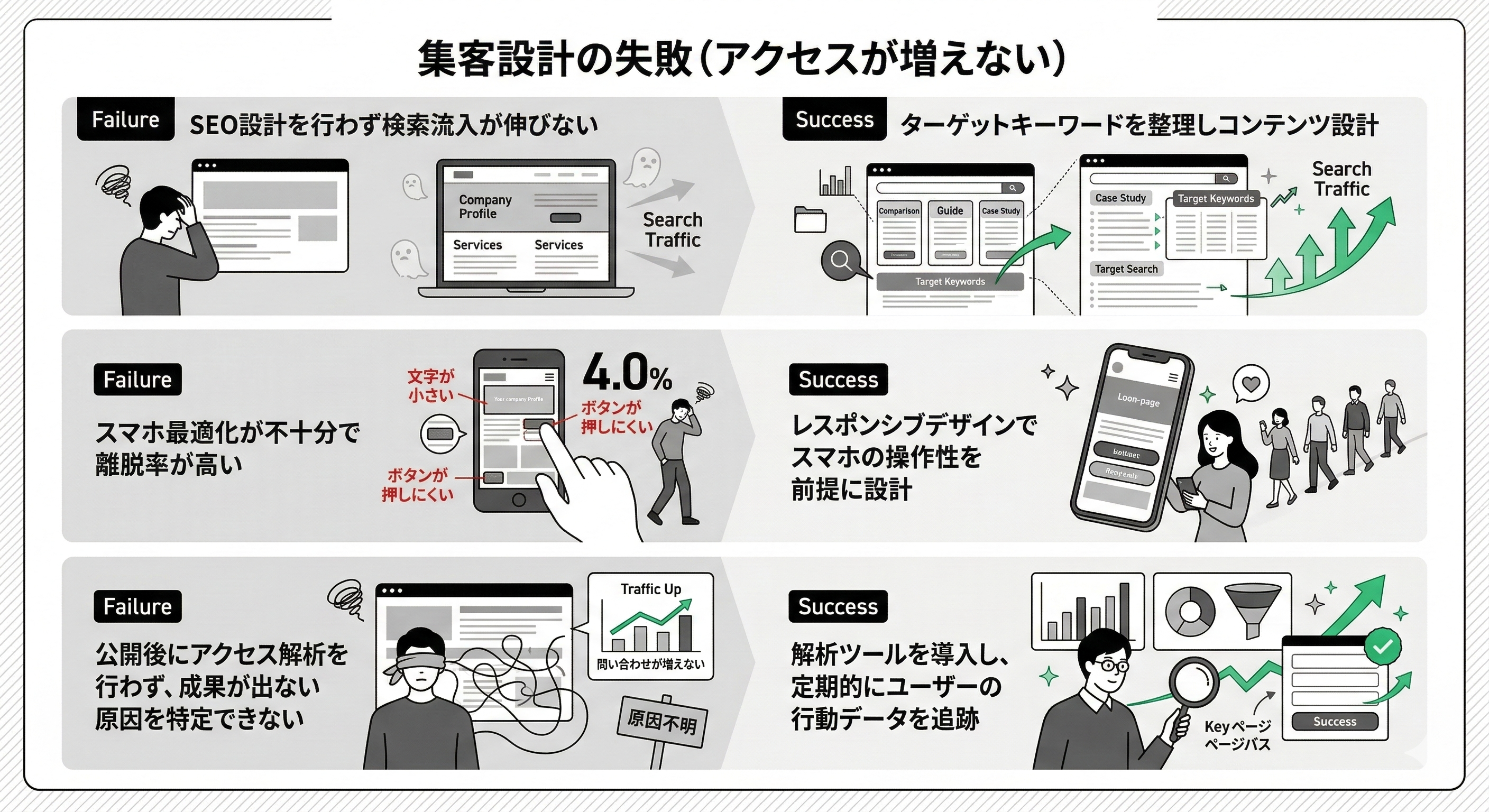 【集客設計の失敗】アクセスが増えない