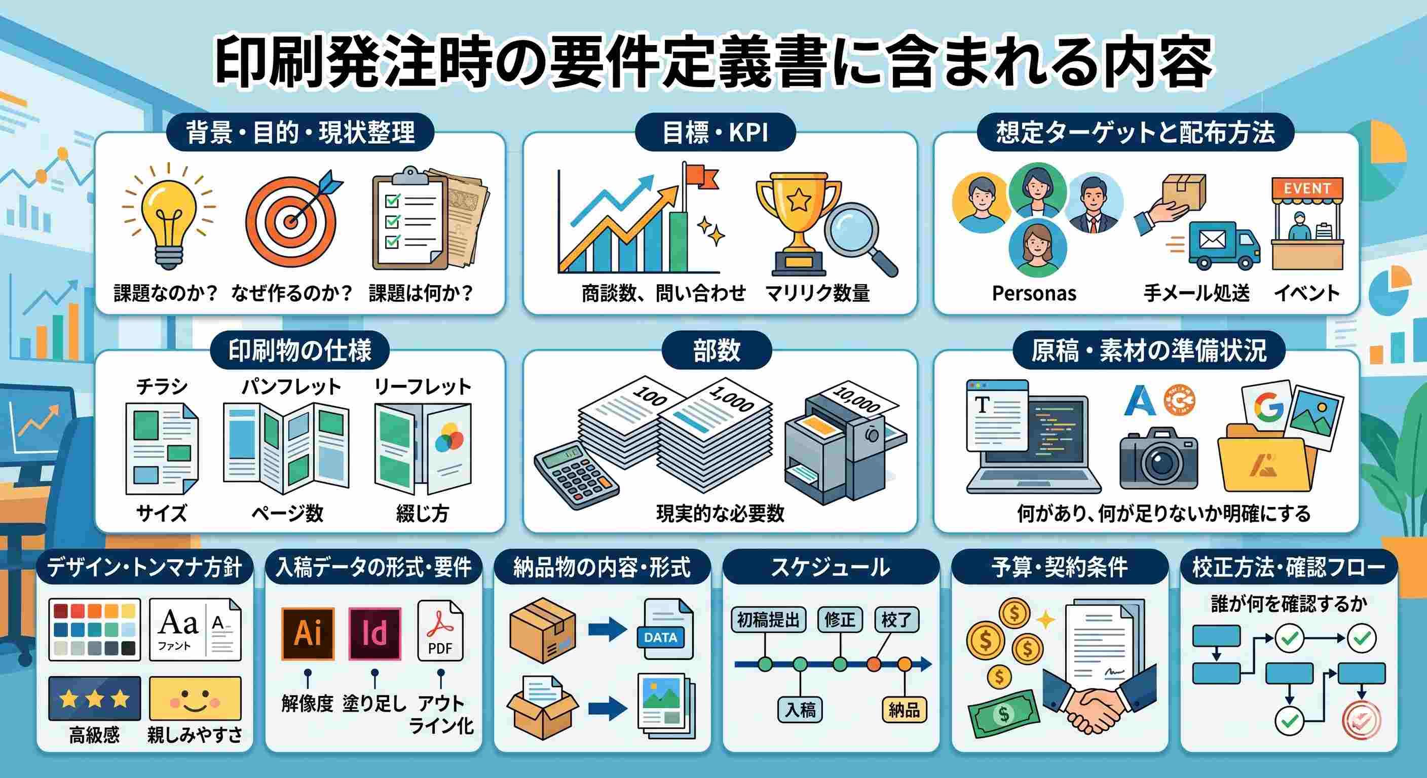 印刷発注時の要件定義書に含まれる内容