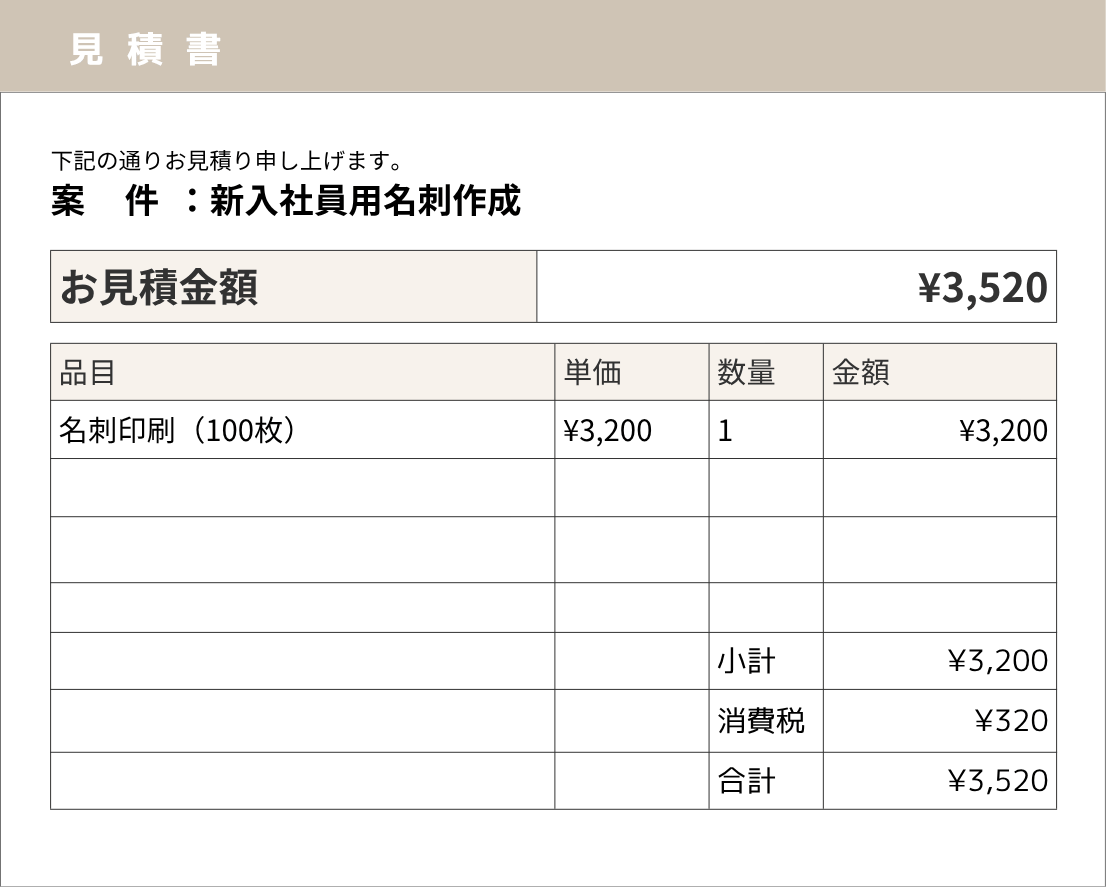 名刺印刷の見積もり例1