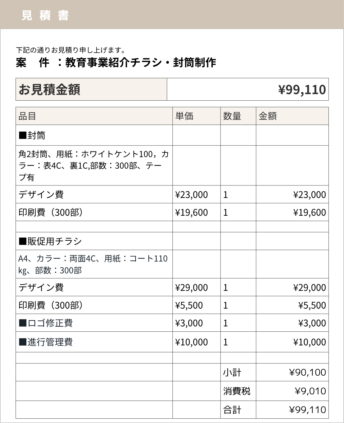 チラシ印刷の見積もり例2