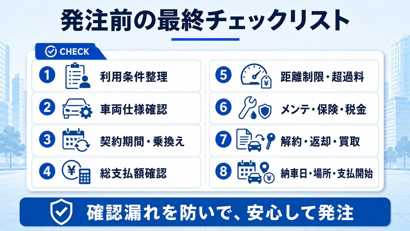 カーリースを発注する前の最終チェックリスト