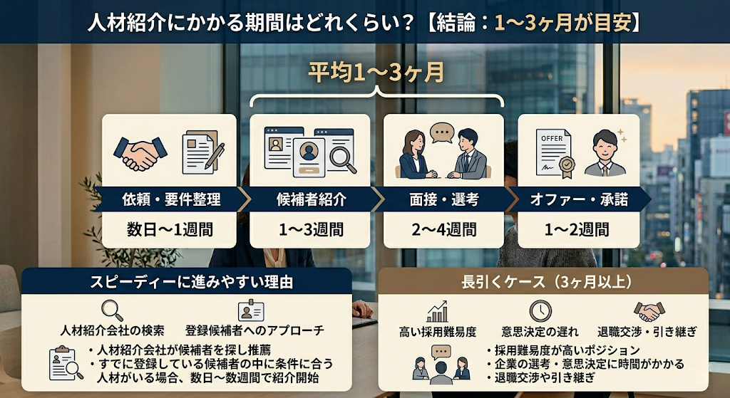 人材紹介にかかる期間は1〜3ヶ月が目安