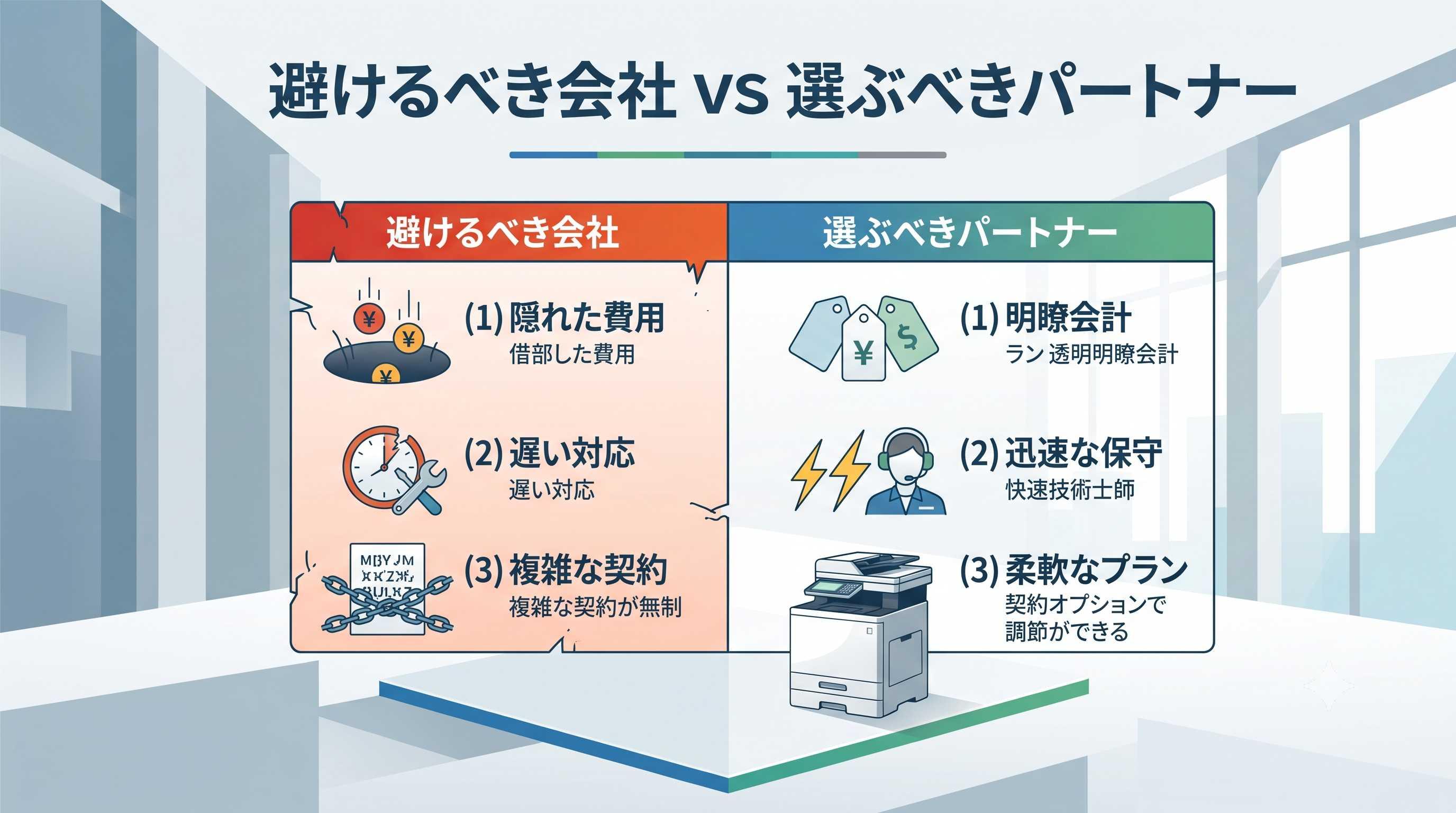 コピー機会社選びでよくある失敗と避けるべき会社の特徴