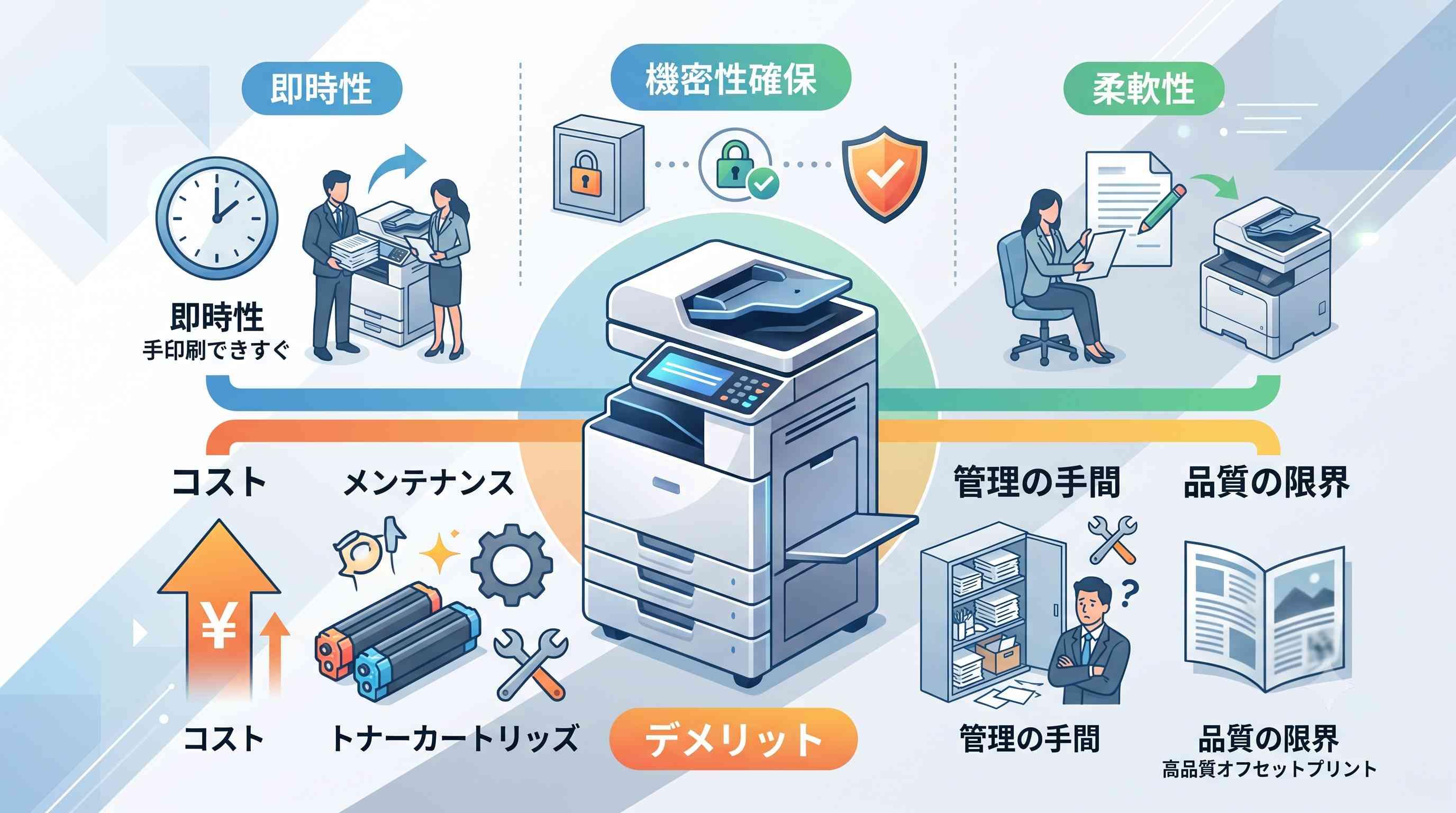 自社のコピー機（複合機）で印刷した場合のメリットとデメリット