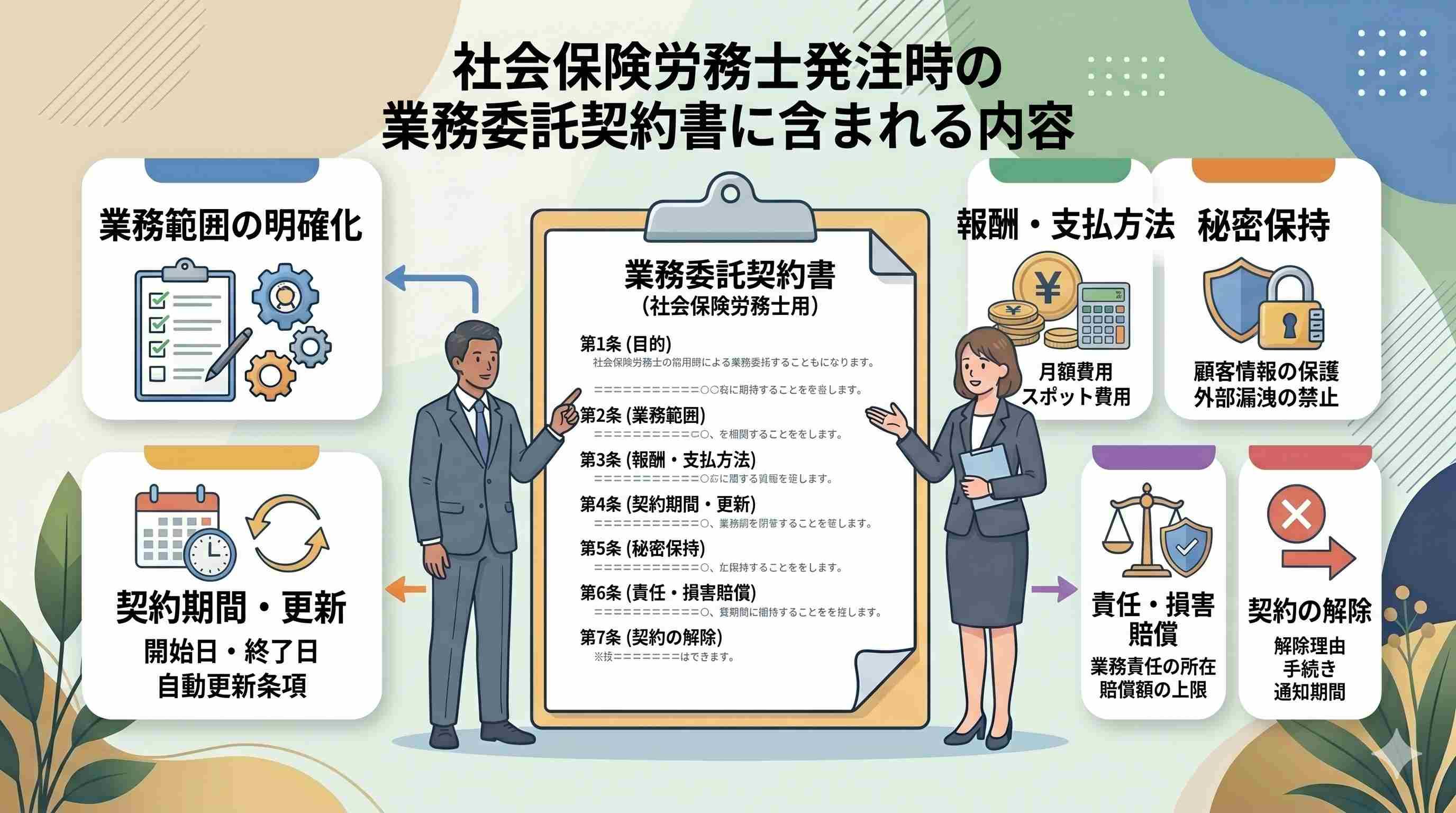 社会保険労務士発注時の業務委託契約書に含まれる内容