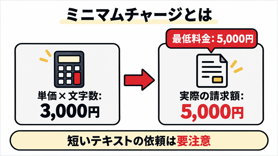 ミニマムチャージの仕組みを計算上の料金と実際の請求額の比較で示した図