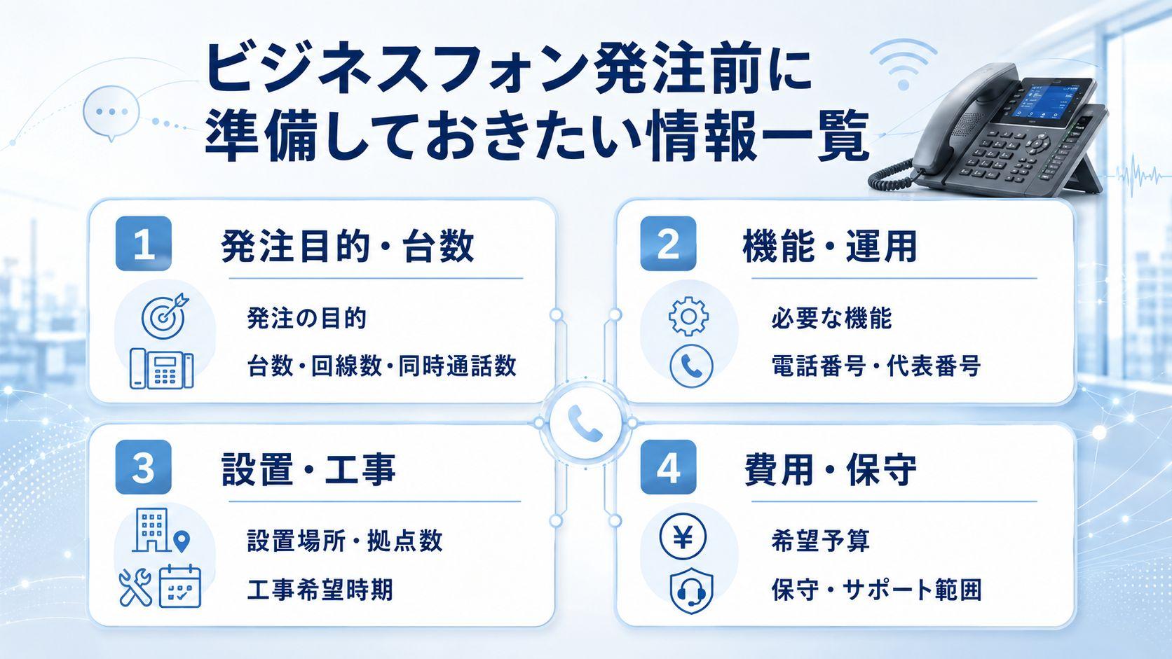 ビジネスフォン発注前に準備しておきたい情報一覧