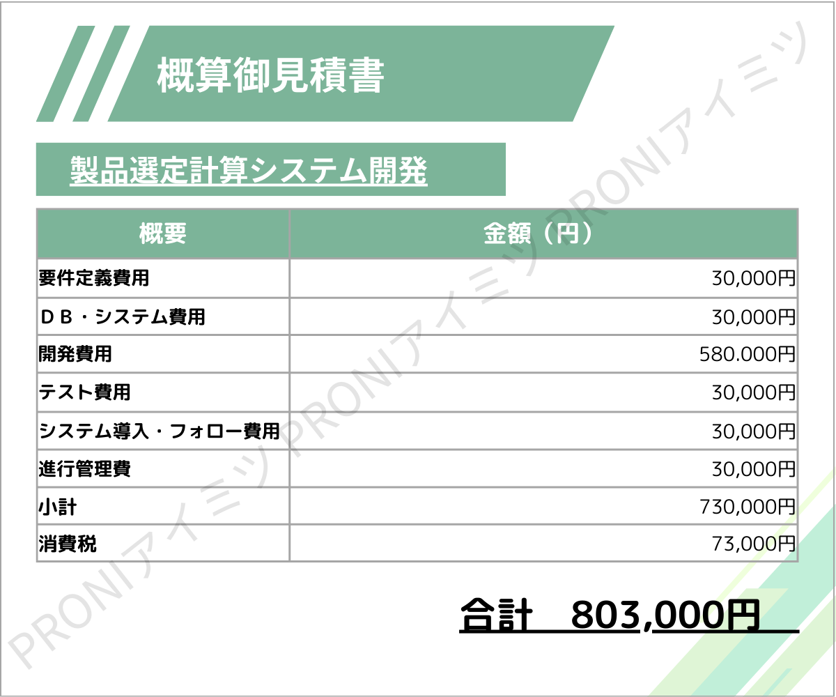 製品選定計算システム開発見積書事例