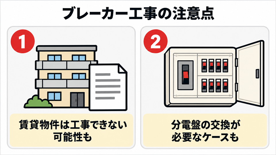ブレーカー工事を行う際の2つの注意点をまとめた図