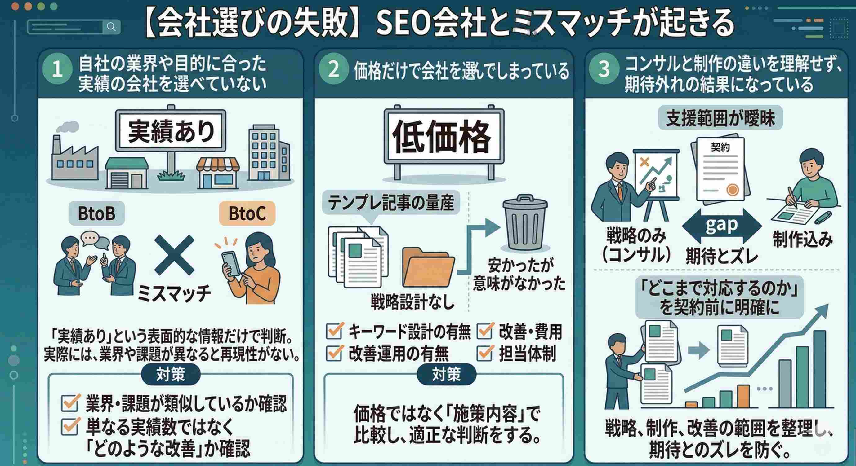 【会社選びの失敗】SEO会社とミスマッチが起きる