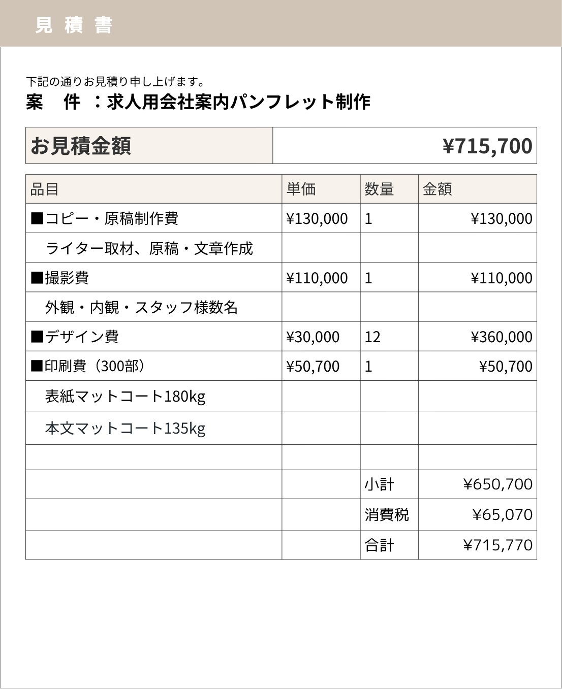 パンフレット印刷の見積もり例2