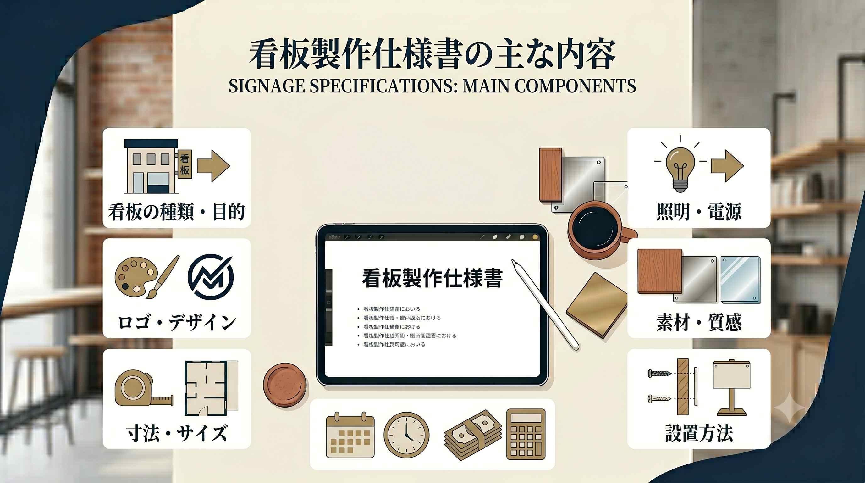 看板製作発注時の仕様書に含まれる内容