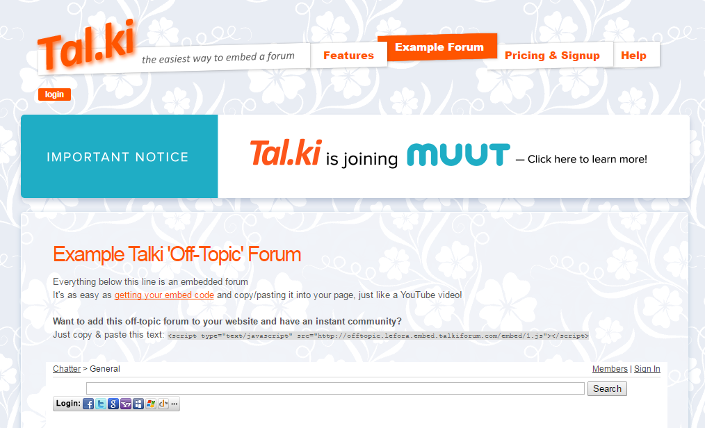 「Tal.ki Embeddable Forums」のダウンロードページ