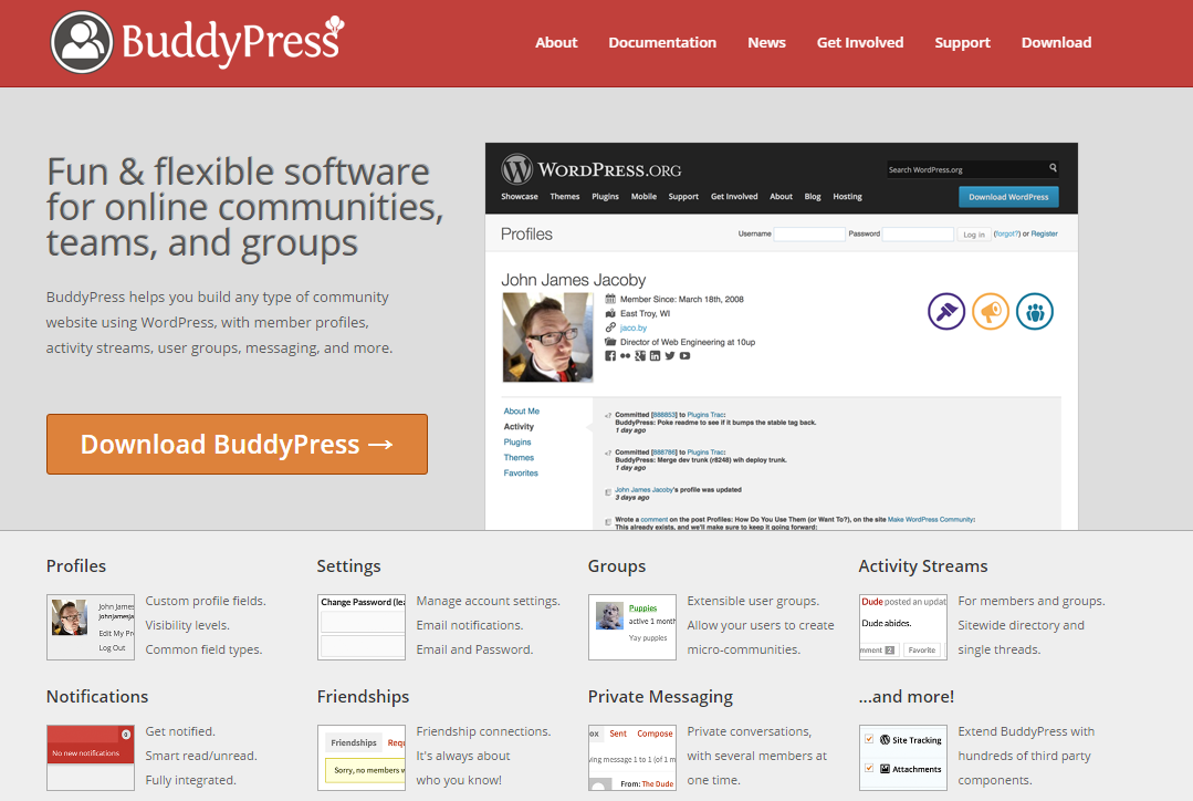 「BuddyPress」のダウンロードページ