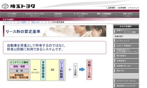 埼玉トヨタ自動車株式会社のカーリースサービスのホームページ画像