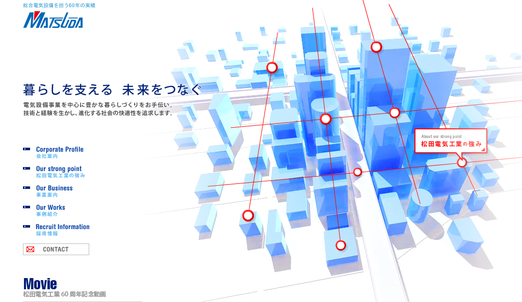 松田電気工業株式会社の電気通信工事サービスのホームページ画像
