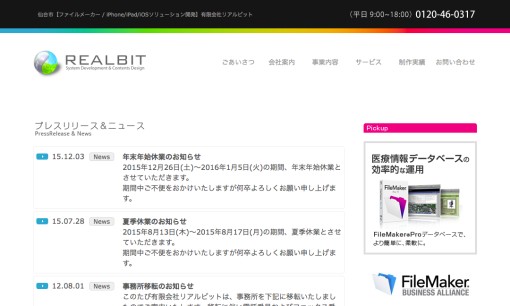 有限会社リアルビットのシステム開発サービスのホームページ画像