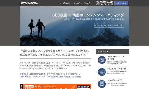 ホワイトベアー株式会社のSEO対策サービスのホームページ画像