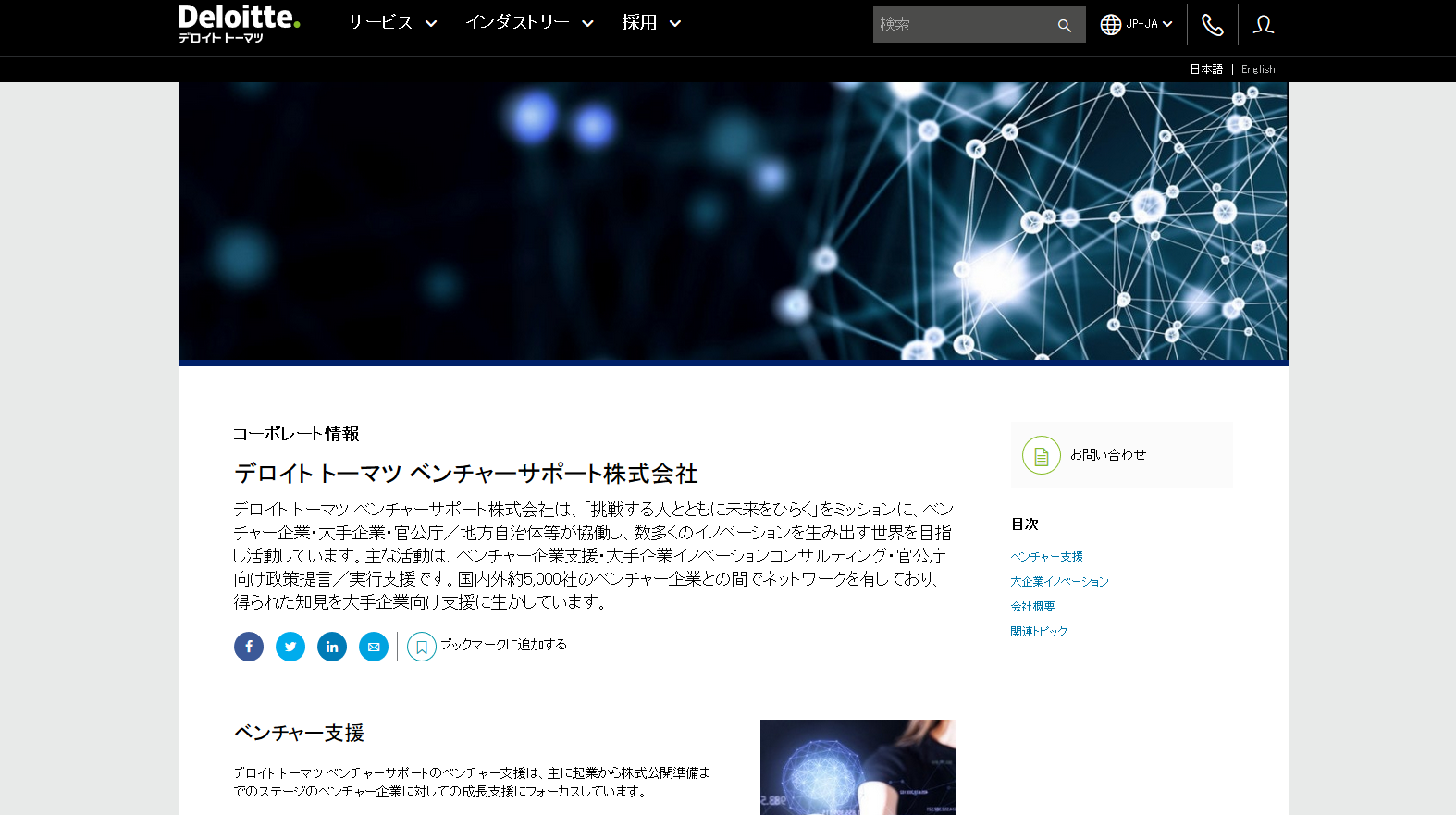 デロイトトーマツベンチャーサポート株式会社のコンサルティングサービスのホームページ画像