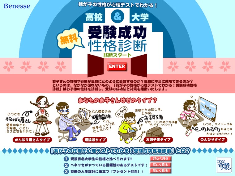 ベネッセ様　受験成功性格診断　キャンペーンサイト制作