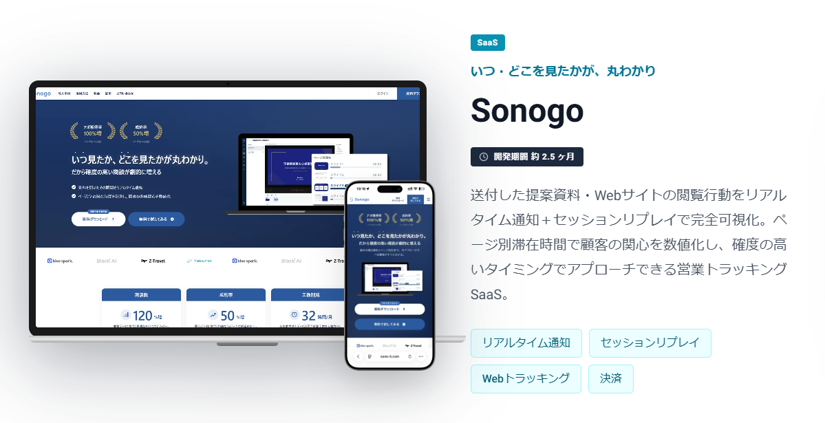 Sonogo｜営業リード × メール開封トラッキング SaaS（Webアプリ）