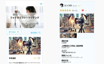 フォトグラファーとインスタグラマー等とのマッチングサイト